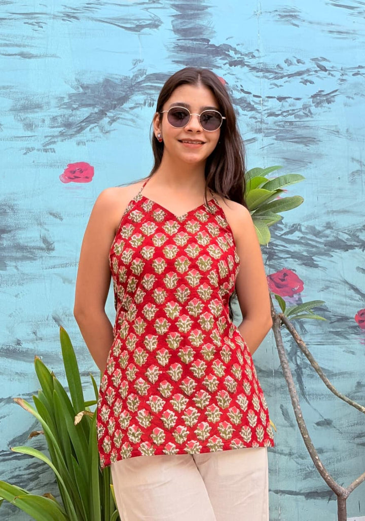 Block Print Halter Neck Short Kurti – product photograph 1 | SORSHA™