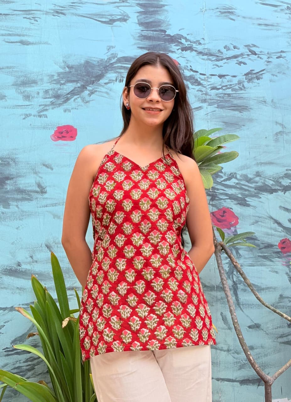 Block Print Halter Neck Short Kurti – product photograph 1 | SORSHA™