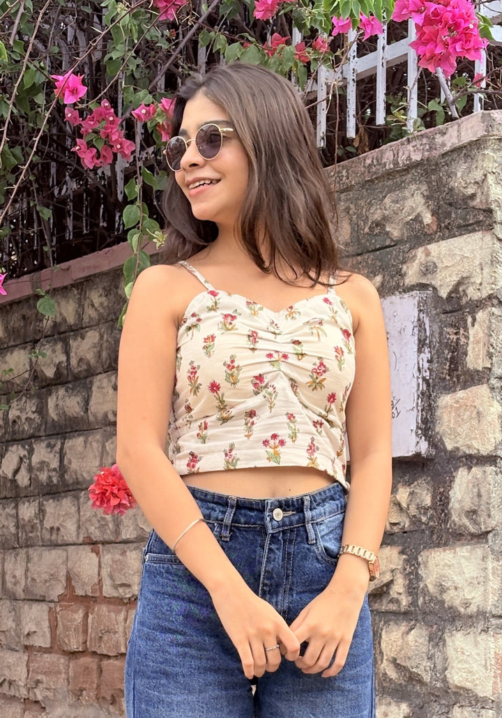 White Block Print Padded Crop Top – product photograph 1 | SORSHA™