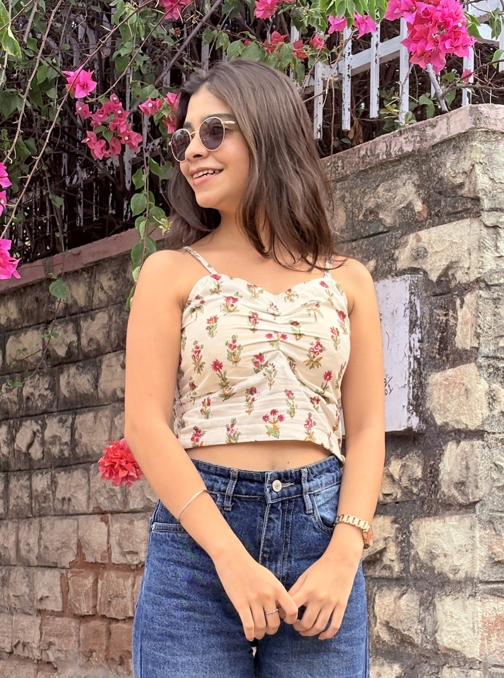White Block Print Padded Crop Top – product photograph 1 | SORSHA™