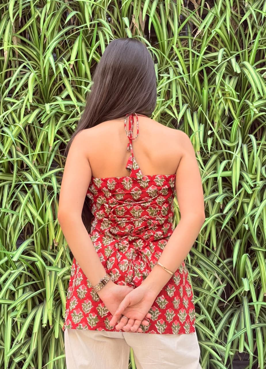 Block Print Halter Neck Short Kurti – product photograph 2 | SORSHA™