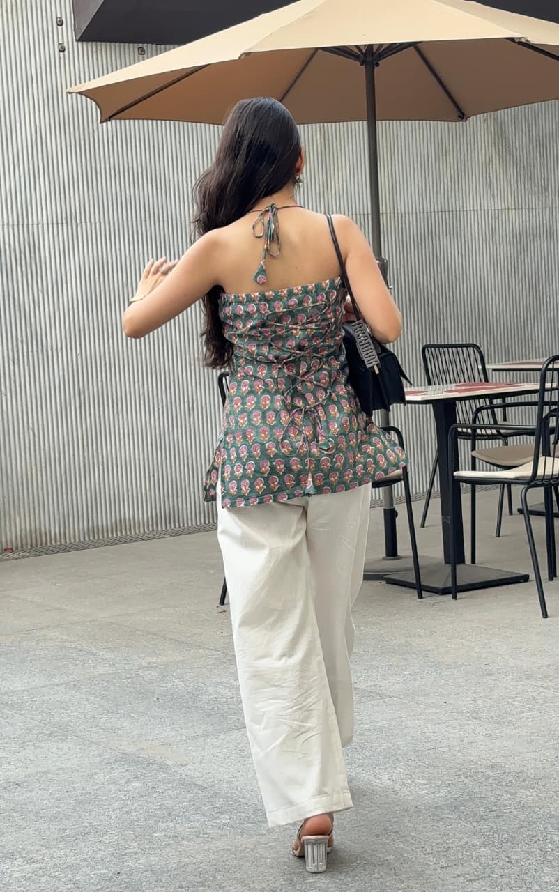 Green Block Print Halter Neck Short Kurti – product photograph 2 | SORSHA™