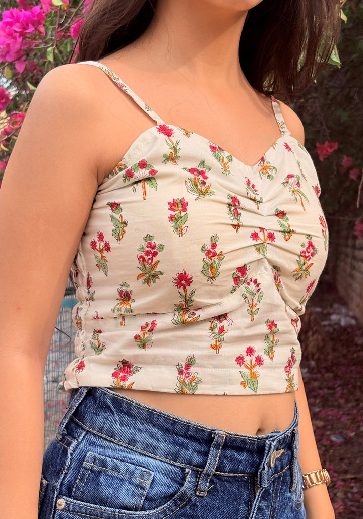 White Block Print Padded Crop Top – product photograph 3 | SORSHA™