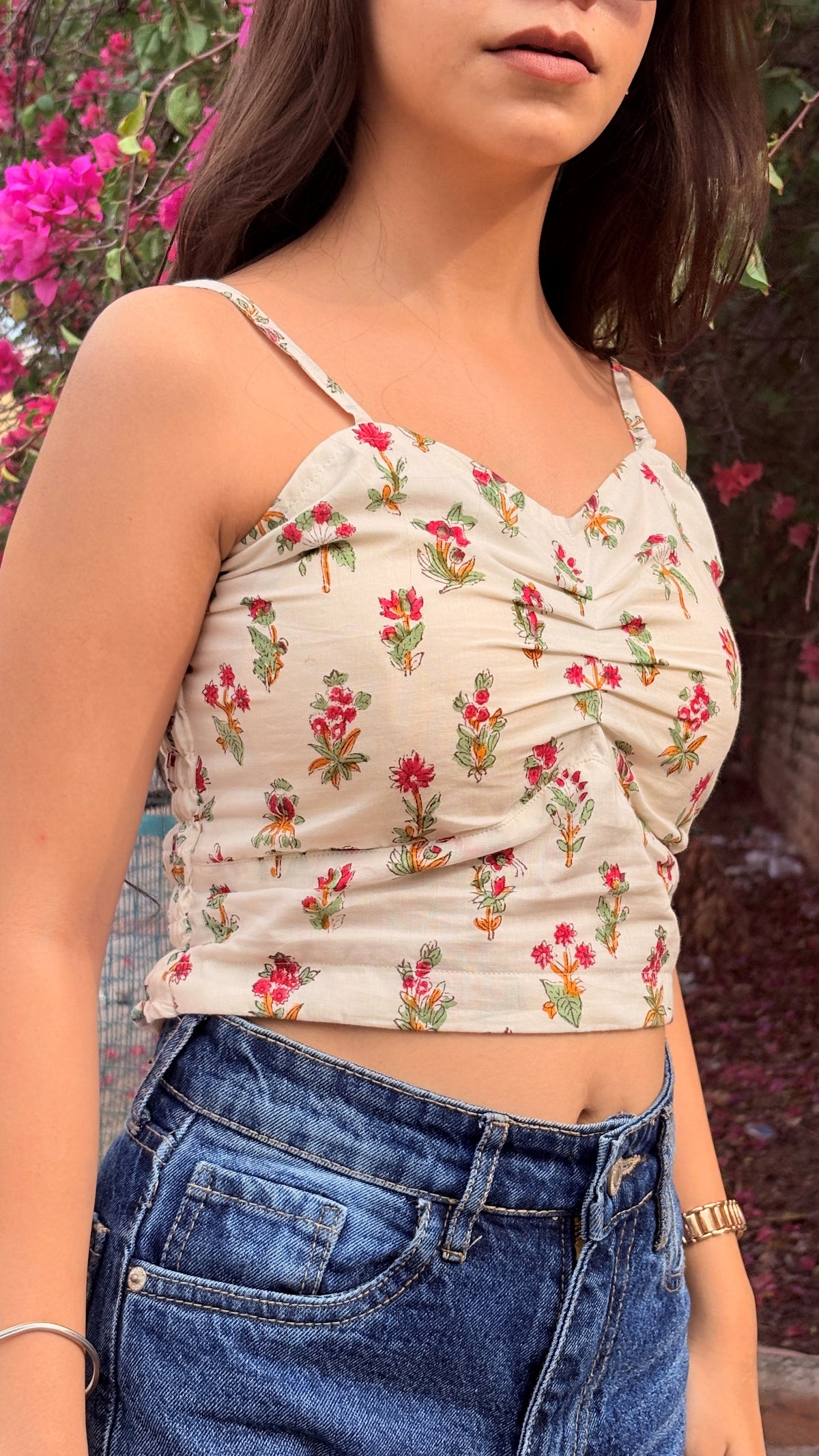White Block Print Padded Crop Top – product photograph 3 | SORSHA™