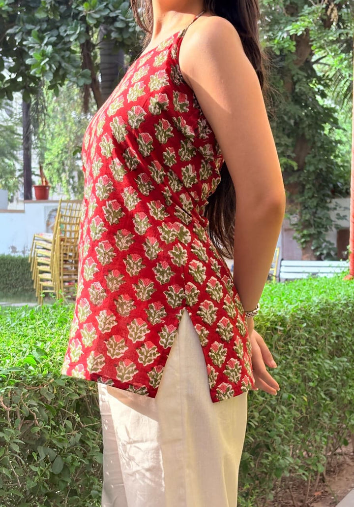 Block Print Halter Neck Short Kurti – product photograph 3 | SORSHA™