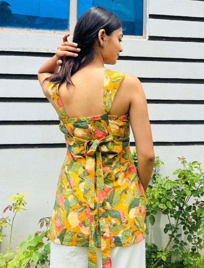 Mustard Block Print Cotton Short Kurti – product photograph 3 | SORSHA™