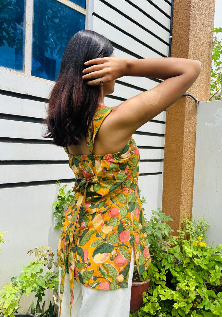 Mustard Block Print Cotton Short Kurti – product photograph 4 | SORSHA™