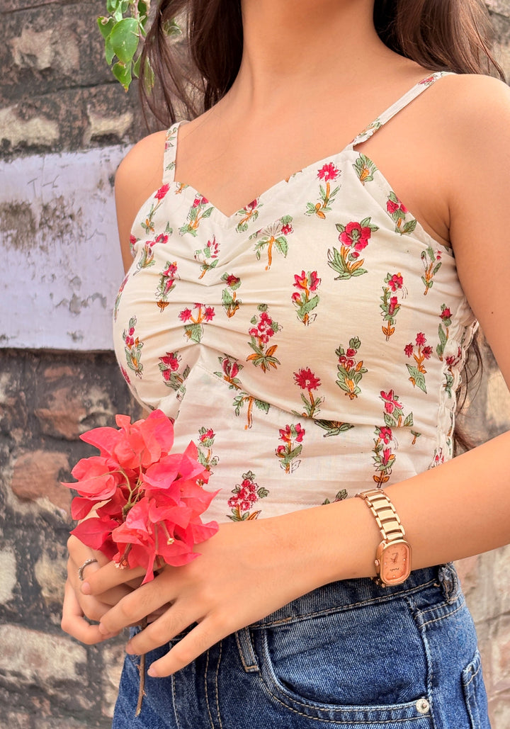 White Block Print Padded Crop Top – product photograph 4 | SORSHA™