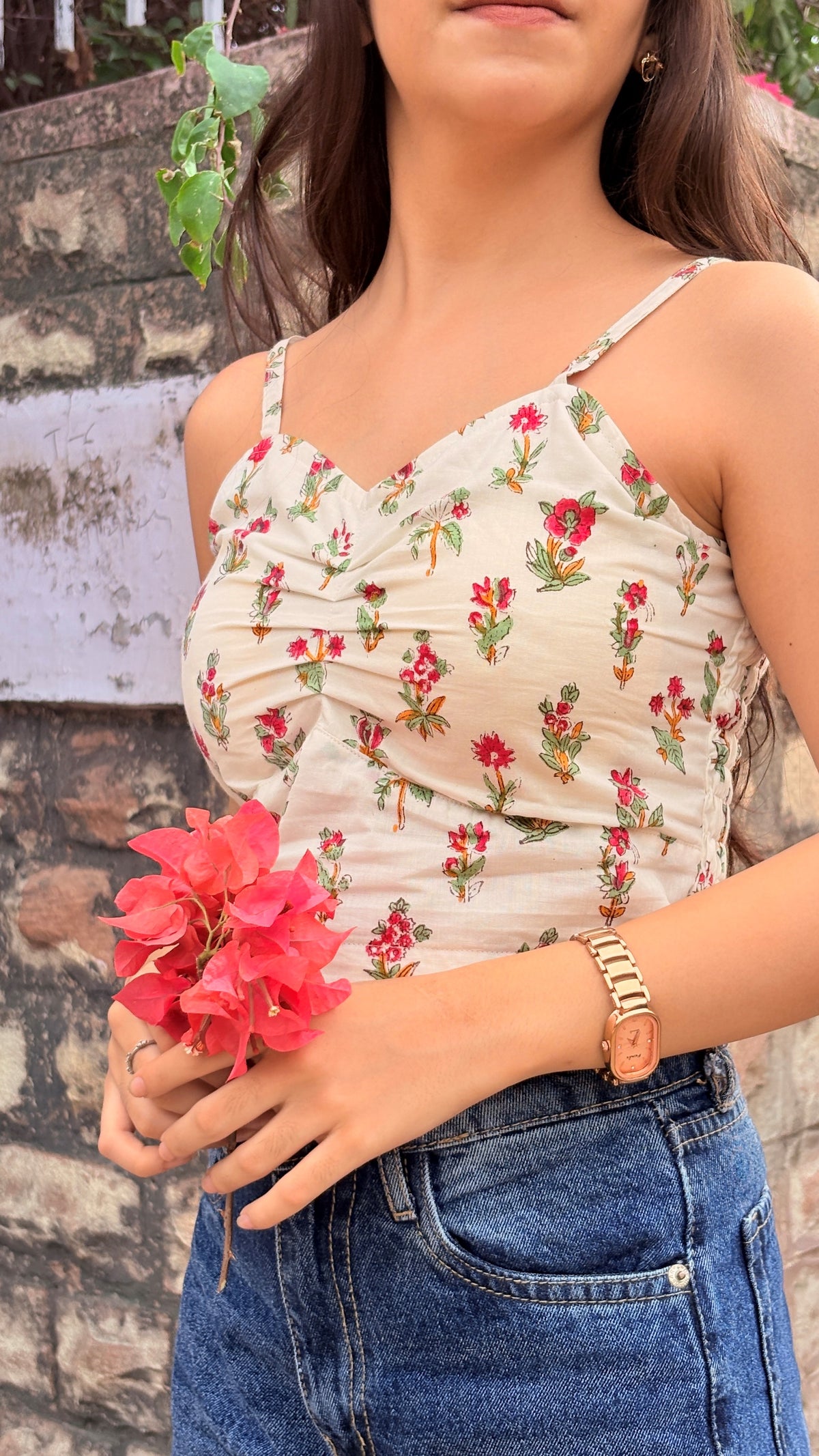White Block Print Padded Crop Top – product photograph 4 | SORSHA™