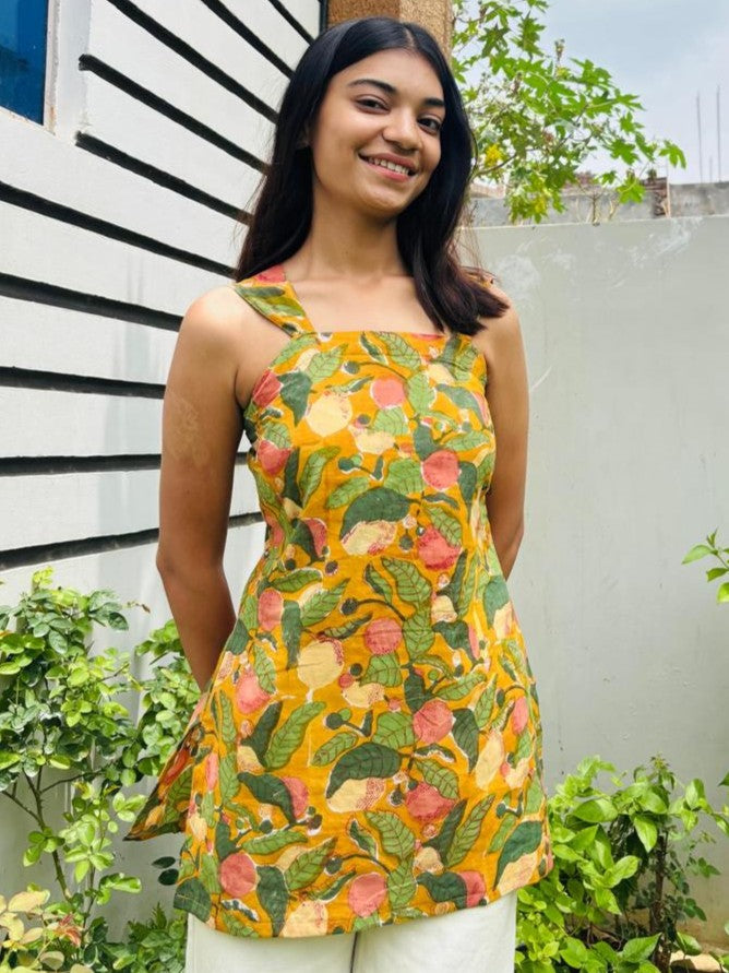 Mustard Block Print Cotton Short Kurti – product photograph 6 | SORSHA™