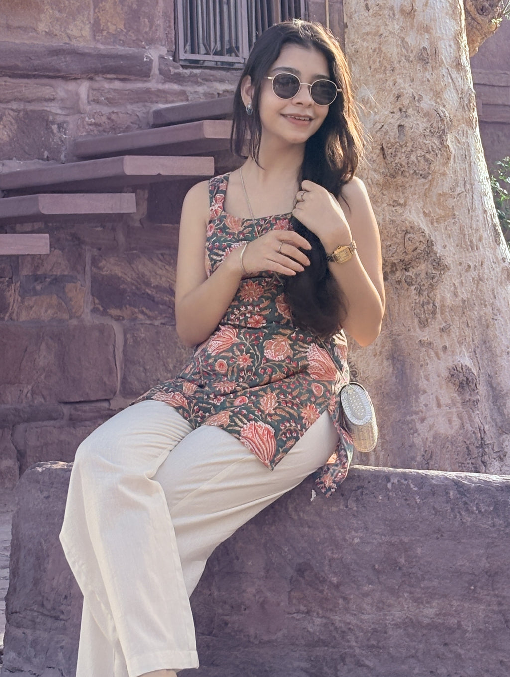 Dark Green Floral Block Premium Cotton Short Kurti – product photograph 5 | SORSHA™