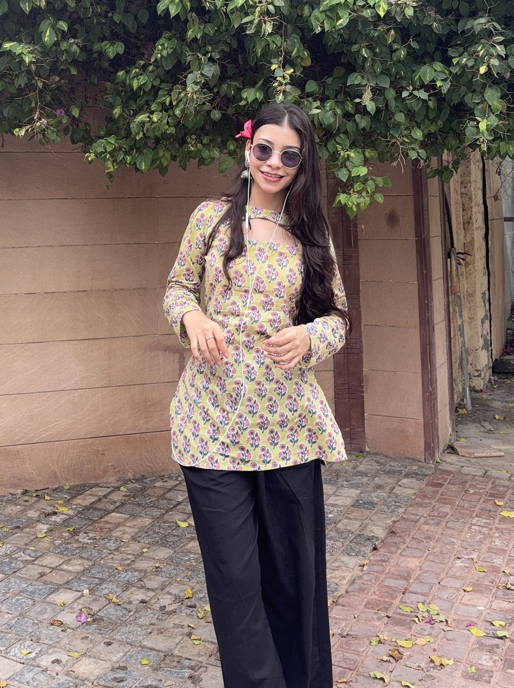 Lime Green with Cut-Out Neck Short Kurti – product photograph 1 | SORSHA™