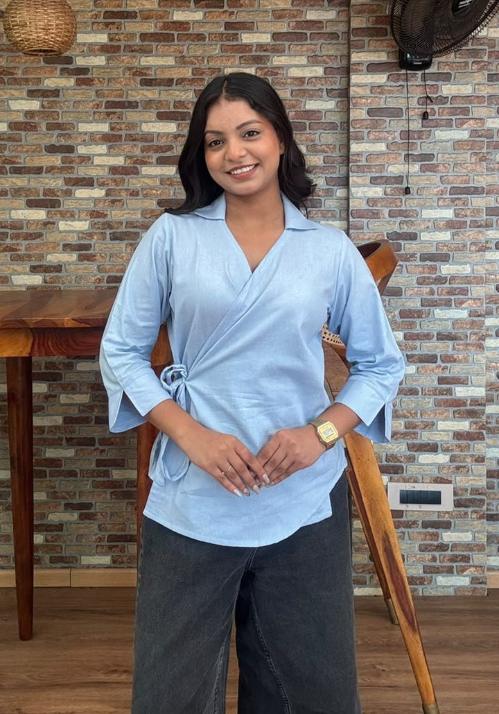 Pastel Blue Wrap Top – product photograph 1 | SORSHA™