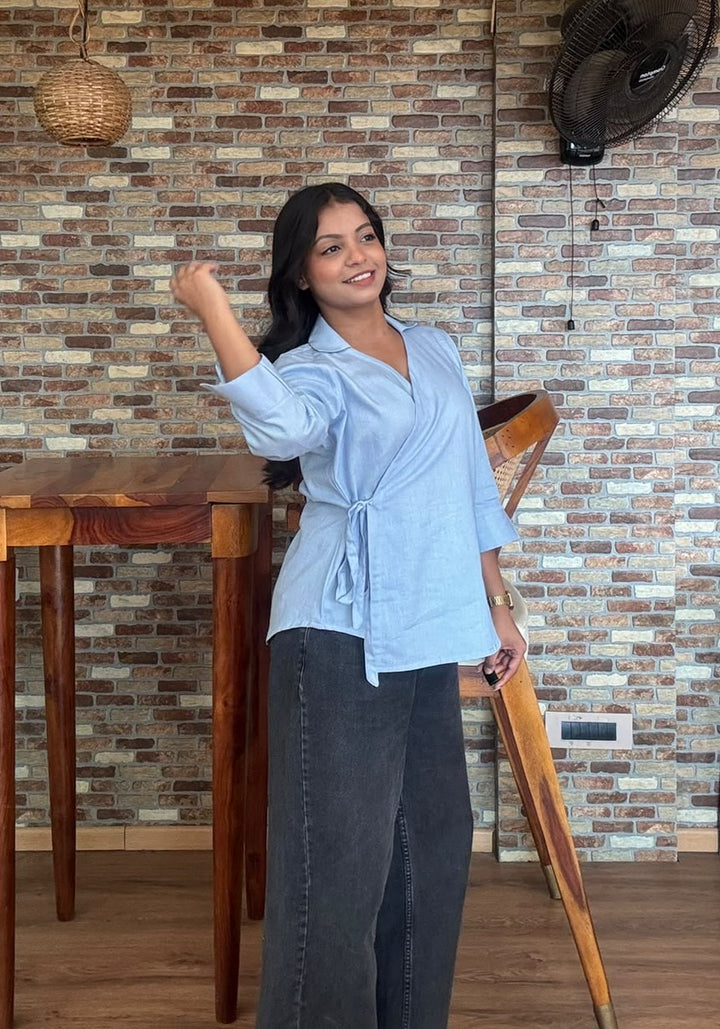 Pastel Blue Wrap Top – product photograph 3 | SORSHA™