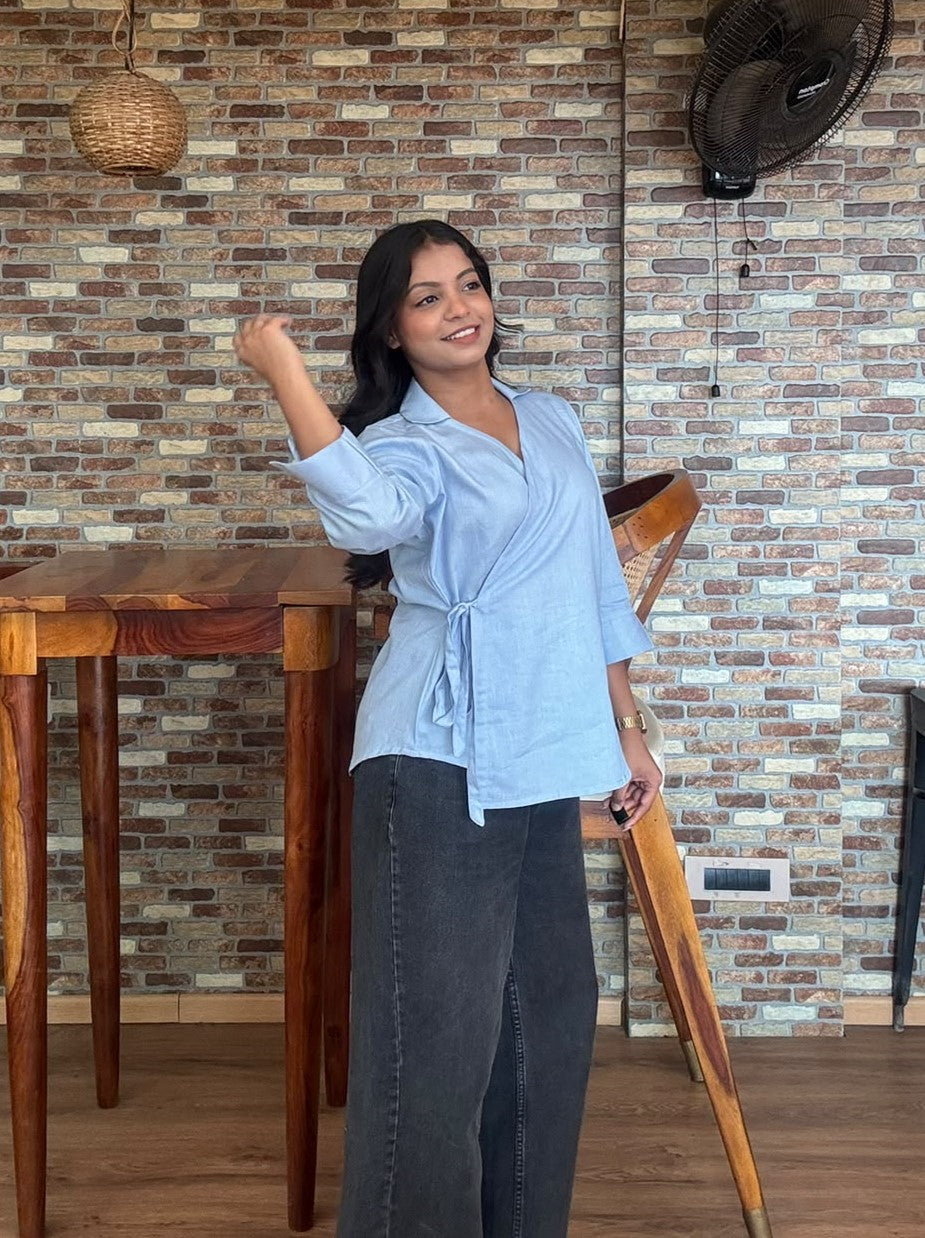 Pastel Blue Wrap Top – product photograph 3 | SORSHA™