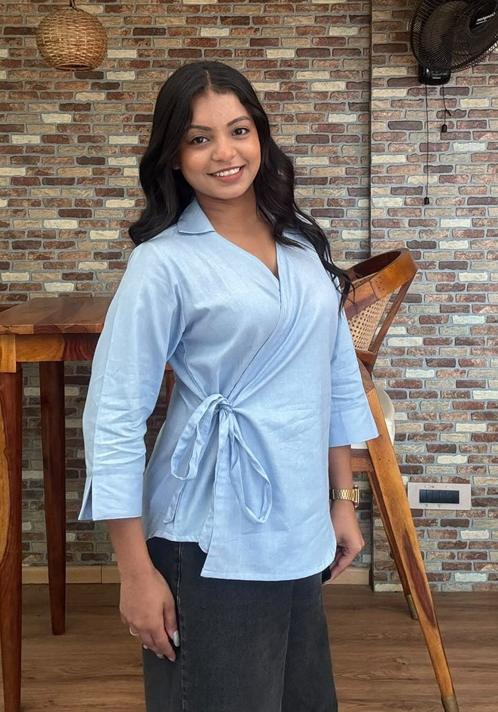 Pastel Blue Wrap Top – product photograph 4 | SORSHA™