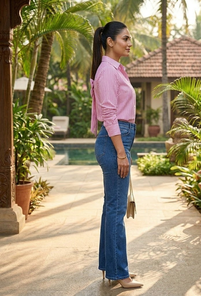 Pink Striped Bow Detail Shirt – product photograph 3 | SORSHA™