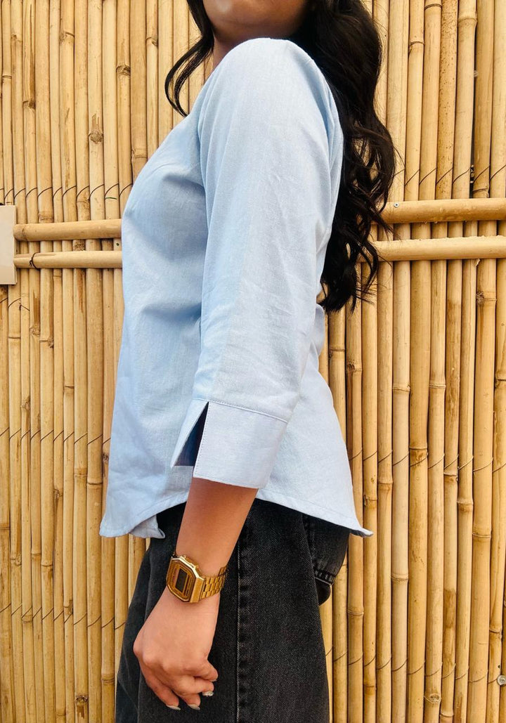 Pastel Blue Wrap Top – product photograph 5 | SORSHA™