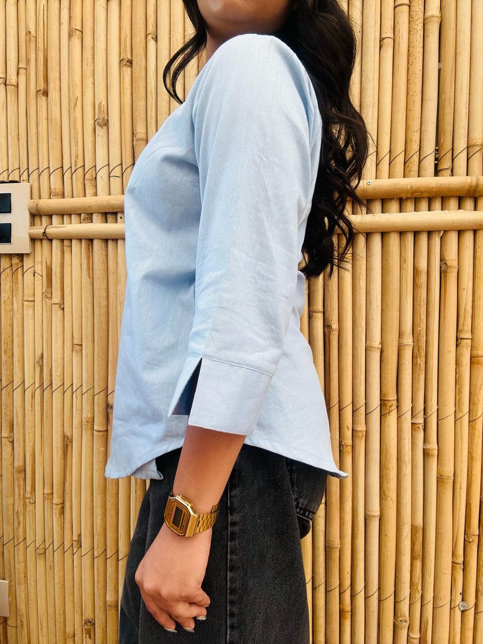 Pastel Blue Wrap Top – product photograph 5 | SORSHA™