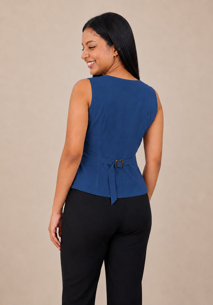 Women's Solid Tailored V-Neck Blue Waistcoat – product photograph 2 | SORSHA™