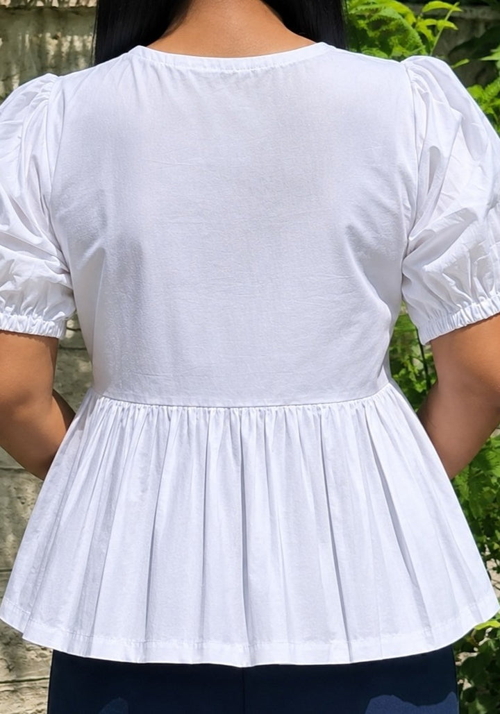 White Poplin Peplum Bow Top – product photograph 3 | SORSHA™