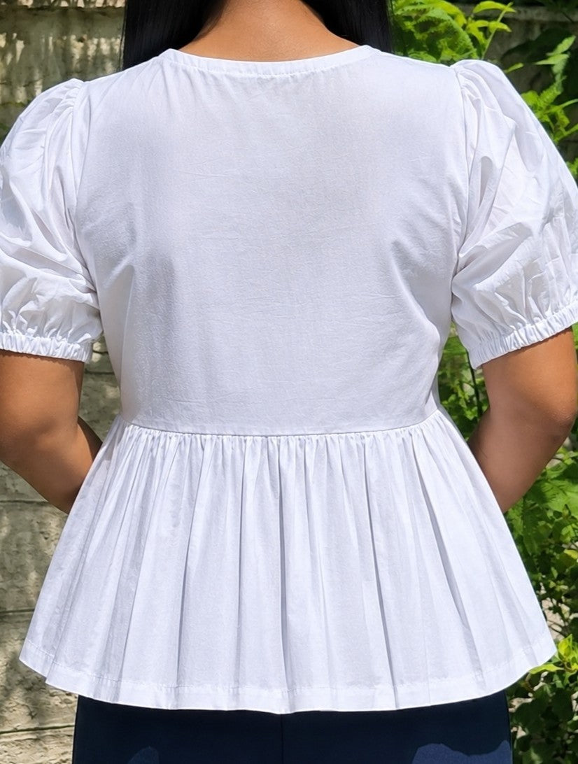White Poplin Peplum Bow Top – product photograph 3 | SORSHA™