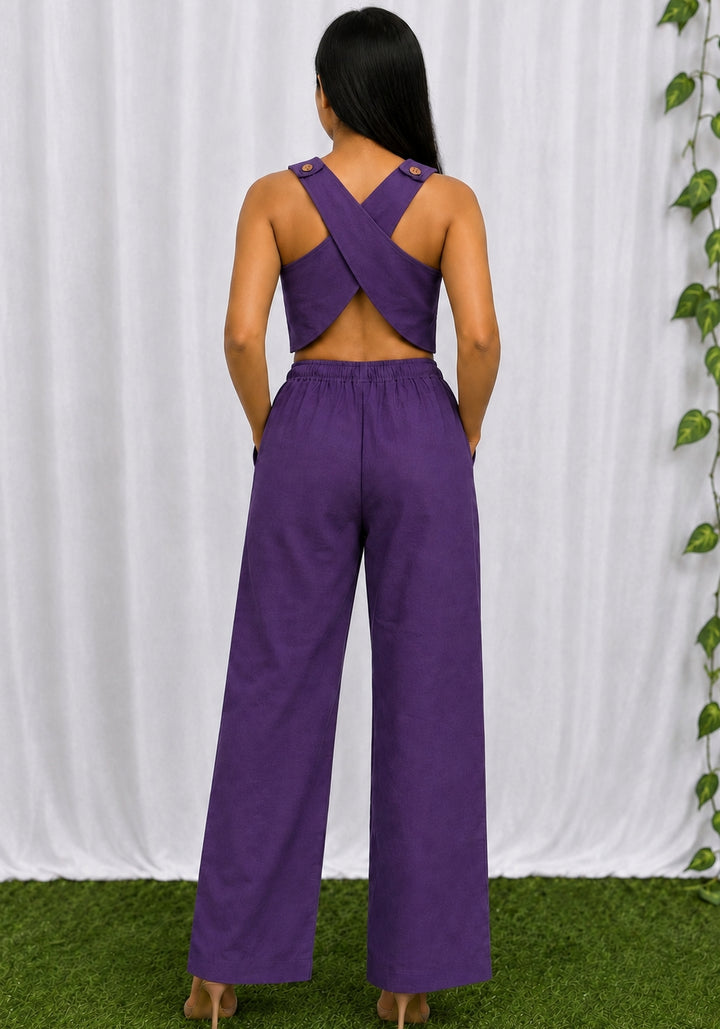 Purple Cotton Cross Back Top and Trouser Set – product photograph 1 | SORSHA™