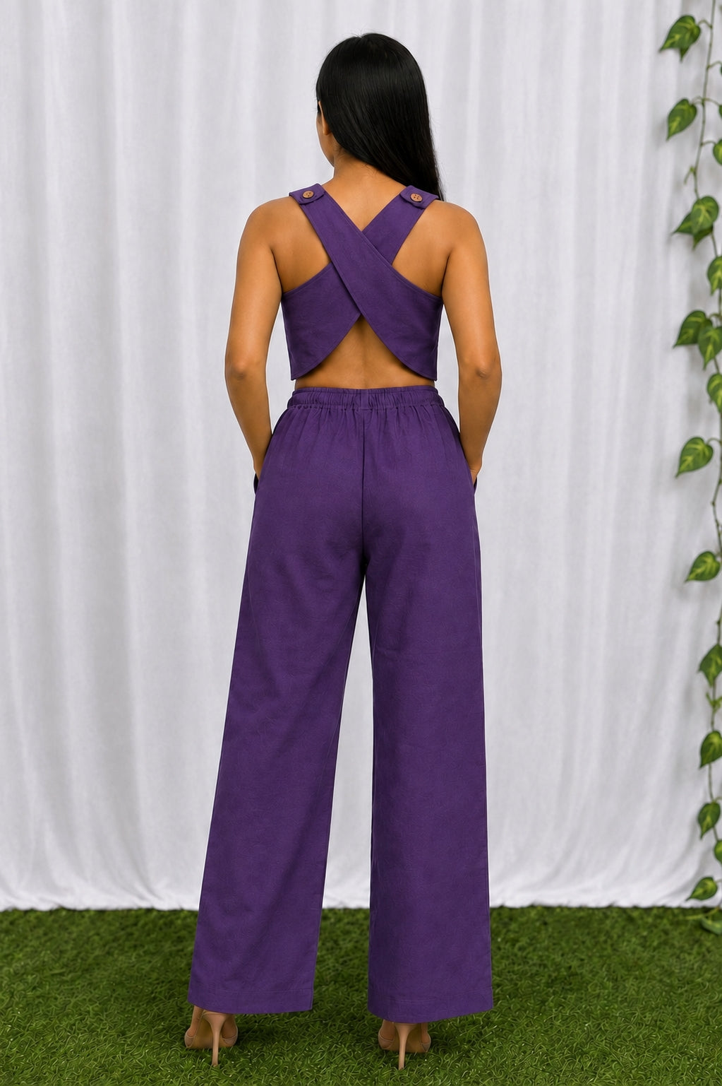 Purple Cotton Cross Back Top and Trouser Set – product photograph 1 | SORSHA™