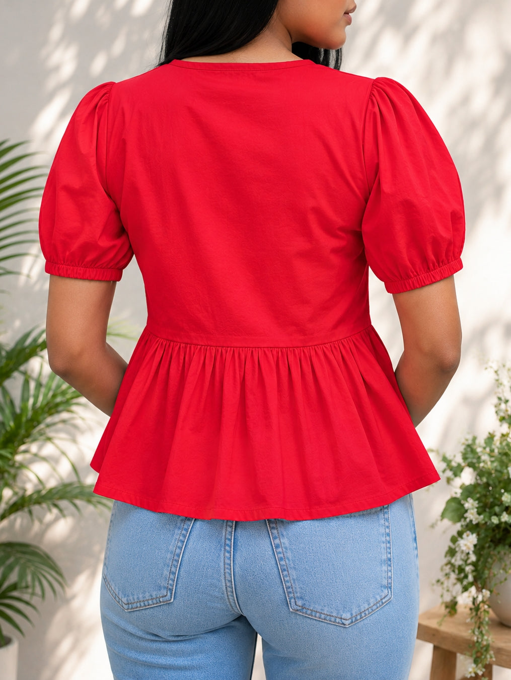 Red Poplin Peplum Bow Top – product photograph 2 | SORSHA™