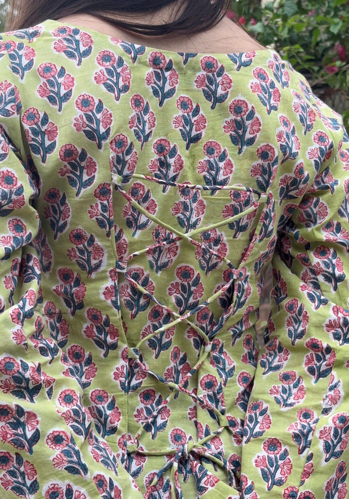 Lime Green with Cut-Out Neck Short Kurti – product photograph 3 | SORSHA™