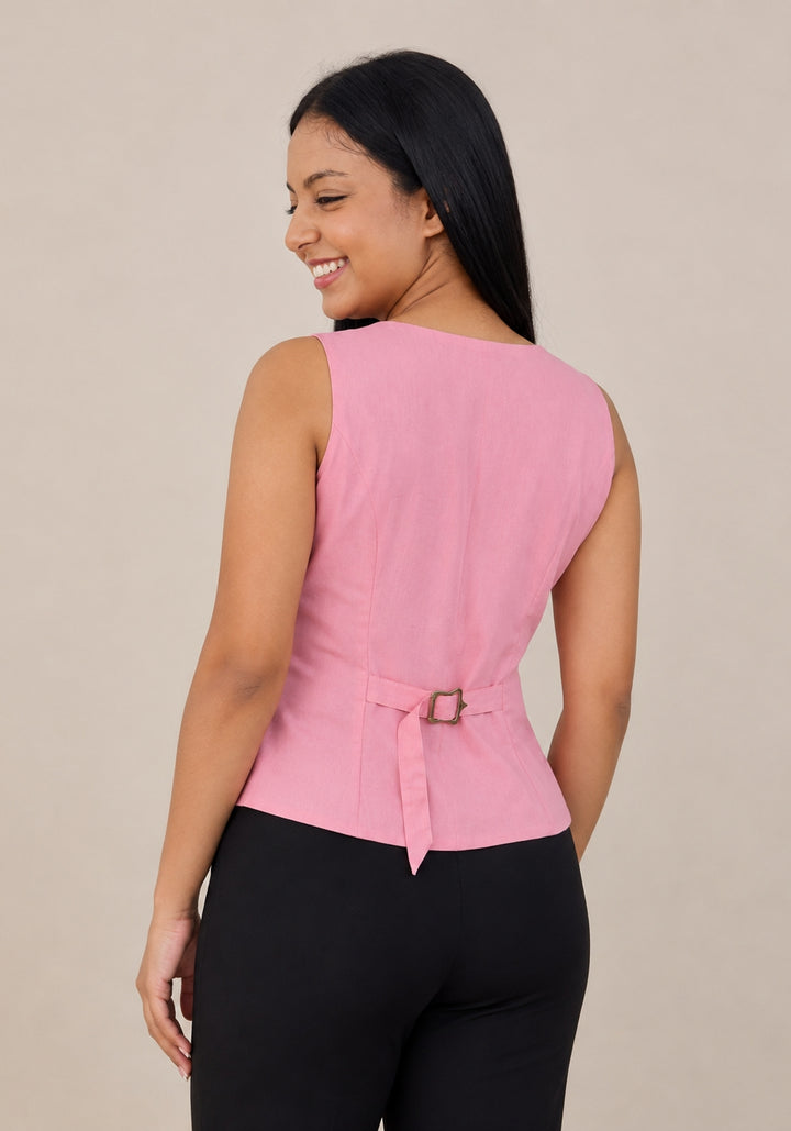 Women's Solid Tailored V-Neck Pink Waistcoat – product photograph 2 | SORSHA™