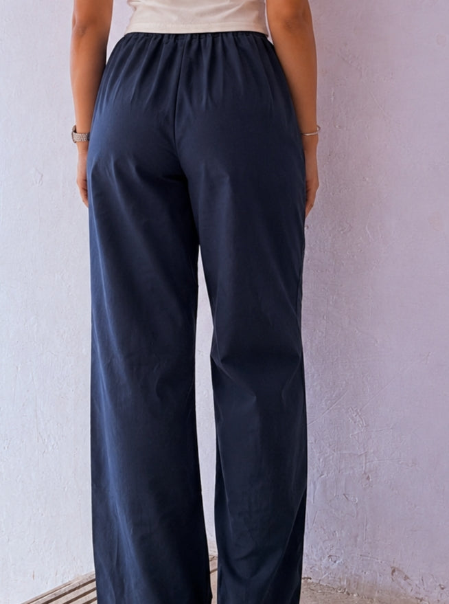 Women Cotton Flex Relaxed Straight Fit Navy Blue Trousers – product photograph 3 | SORSHA™