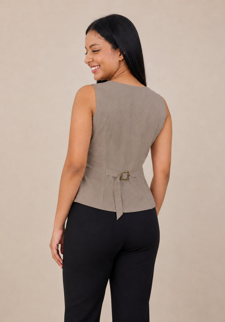 Women's Solid Tailored V-Neck Brown Waistcoat – product photograph 2 | SORSHA™