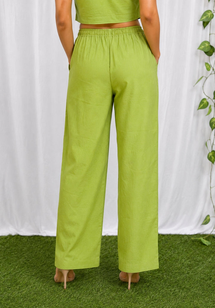Sage Green Cotton Flex Relaxed Straight Fit Trousers – product photograph 2 | SORSHA™