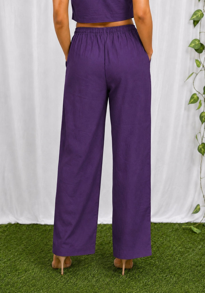 Purple Cotton Flex Relaxed Straight Fit Trousers – product photograph 2 | SORSHA™