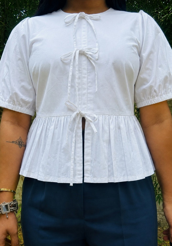 White Poplin Peplum Bow Top – product photograph 4 | SORSHA™