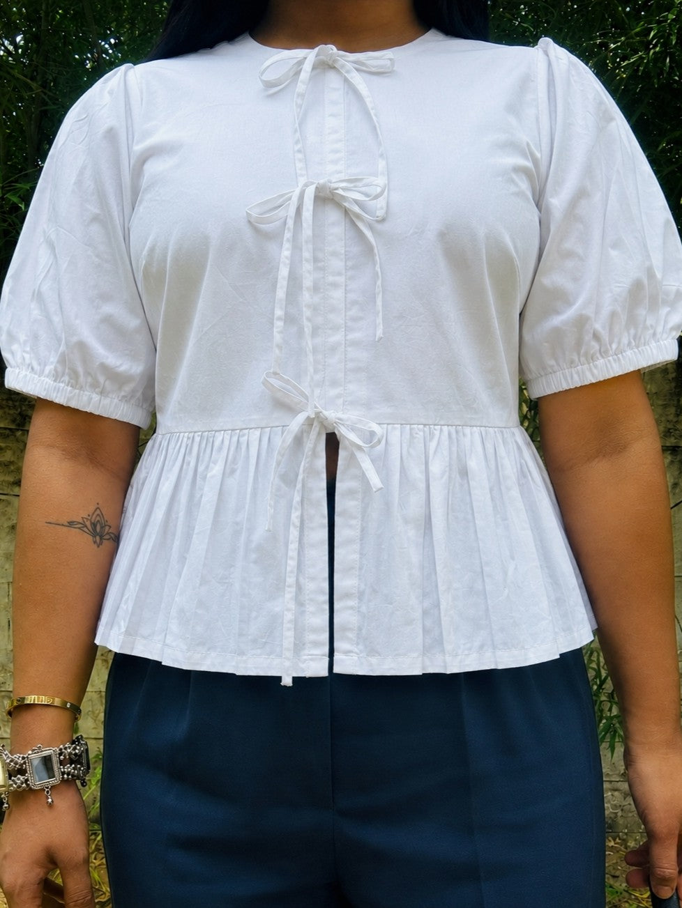 White Poplin Peplum Bow Top – product photograph 4 | SORSHA™