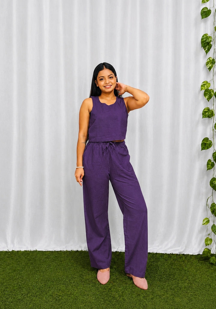 Purple Cotton Cross Back Top and Trouser Set – product photograph 2 | SORSHA™