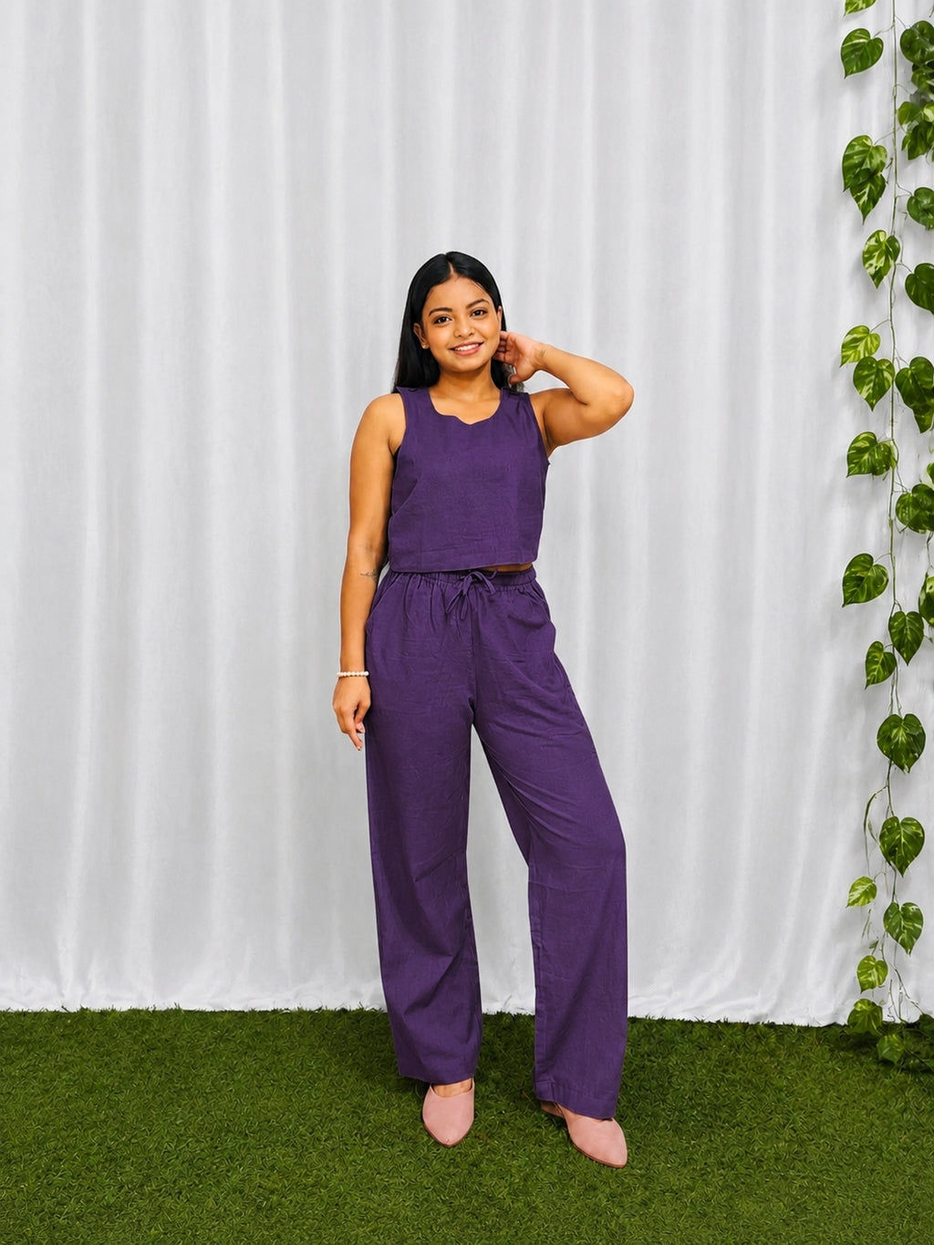 Purple Cotton Cross Back Top and Trouser Set – product photograph 2 | SORSHA™