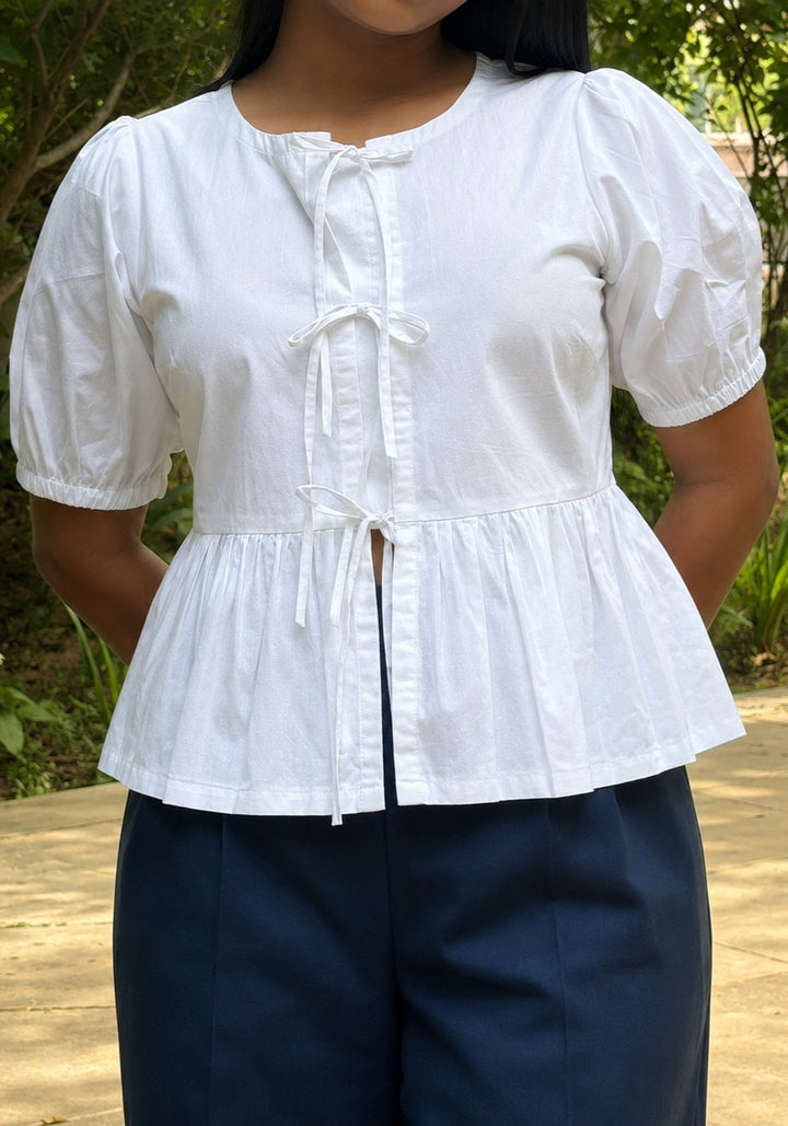 White Poplin Peplum Bow Top – product photograph 1 | SORSHA™