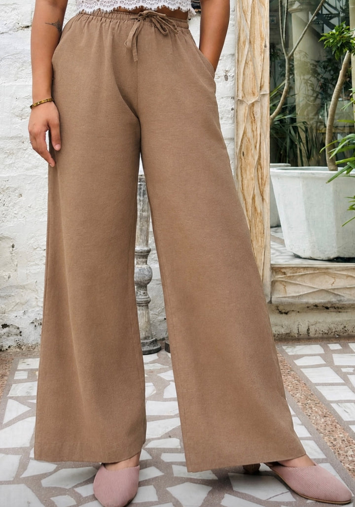 Women Cotton Flex Relaxed Wide-Leg Brown Trousers – product photograph 1 | SORSHA™