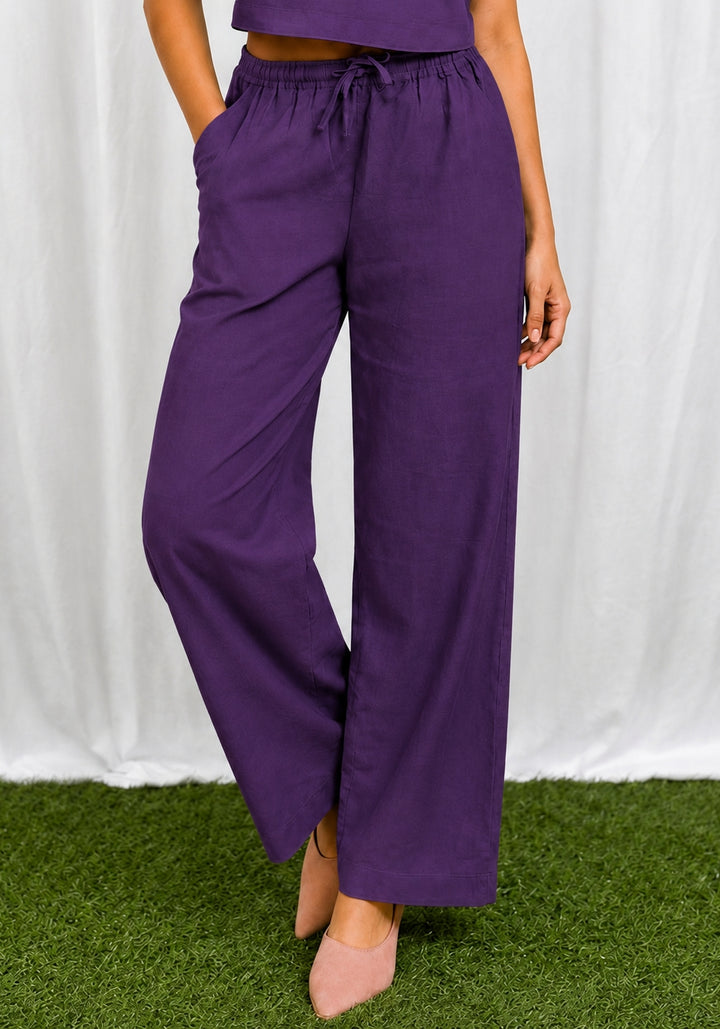 Purple Cotton Flex Relaxed Straight Fit Trousers – product photograph 1 | SORSHA™
