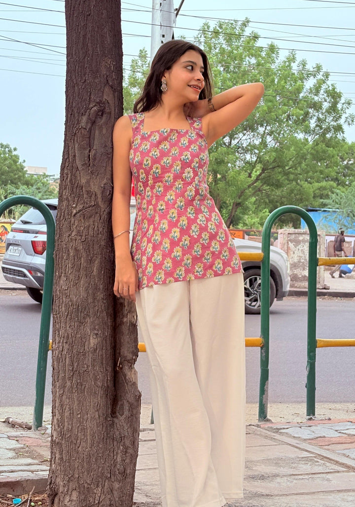 Mauve Orchid Block Print Cotton Short Kurti – product photograph 1 | SORSHA™