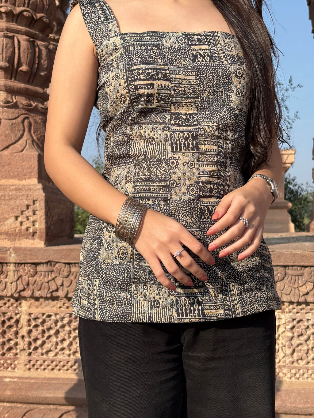 Tribal Block Motifs Pure Cotton Short Kurti – product photograph 3 | SORSHA™