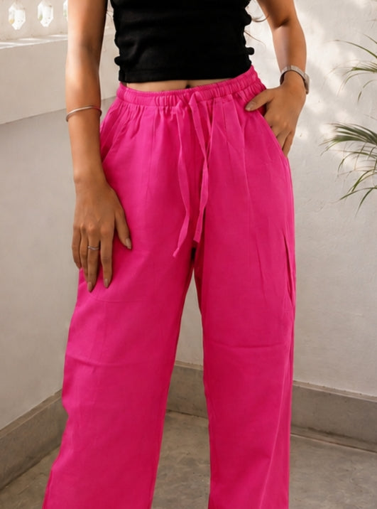 Women Cotton Flex Relaxed Straight Fit Hot Pink Trousers – product photograph 2 | SORSHA™