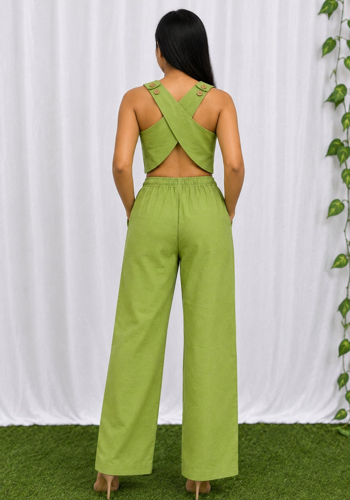Green Cotton Cross Back Top and Trouser Set – product photograph 1 | SORSHA™