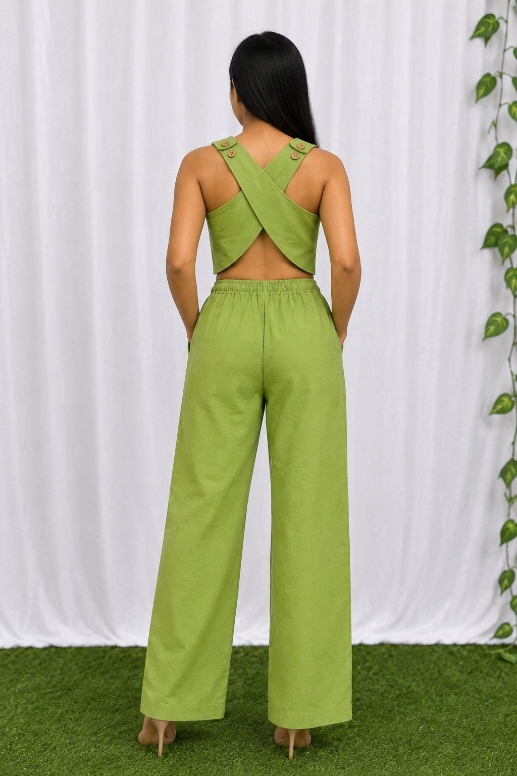 Green Cotton Cross Back Top and Trouser Set – product photograph 1 | SORSHA™