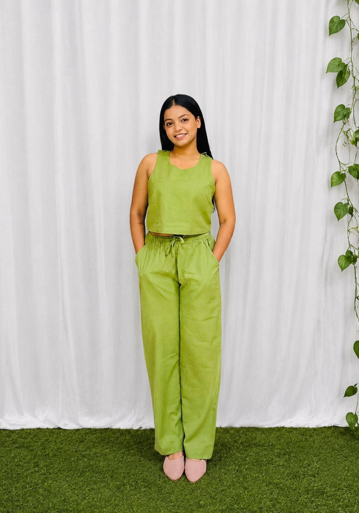 Green Cotton Cross Back Top and Trouser Set – product photograph 3 | SORSHA™