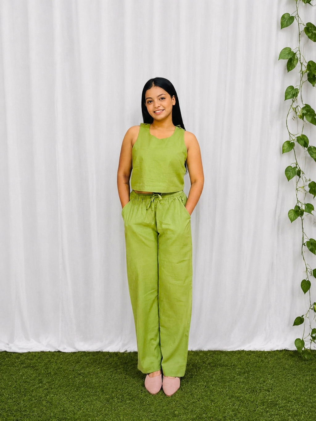 Green Cotton Cross Back Top and Trouser Set – product photograph 3 | SORSHA™