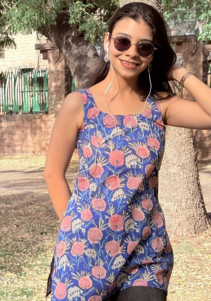 NeelKali Floral Block Premium Cotton Short Kurti – product photograph 1 | SORSHA™